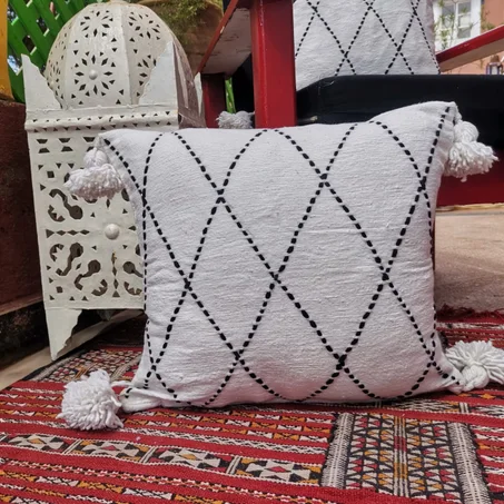 Housse de Coussin Tissée et Brodée à la Main en Coton - Évasion Bohème
