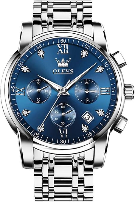 اوليفز ساعة كرونوغراف للرجال من الستانلس ساعة كوارتز انالوج فاخرة مقاومة للماء بمينا ارقام عربية رومانية ومينا رسمية للرجال