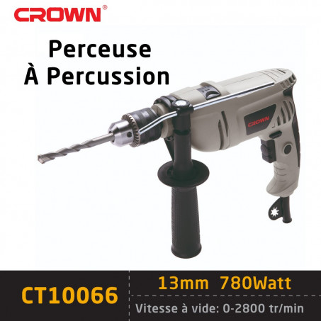 مثقاب مع تقنية الصدمات متعدد السرعات يعمل باتجاهين مع مقبض قابل للدوران 360° CROWN Perceuse A Percussion 780W 13mm CT10066 _sg