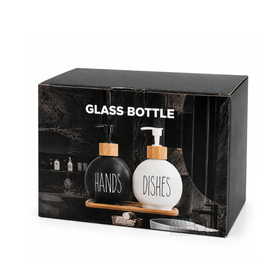Set Distributeurs Savon & Liquide Vaisselle en Verre – Style Luxe pour Cuisine et Salle de Bain