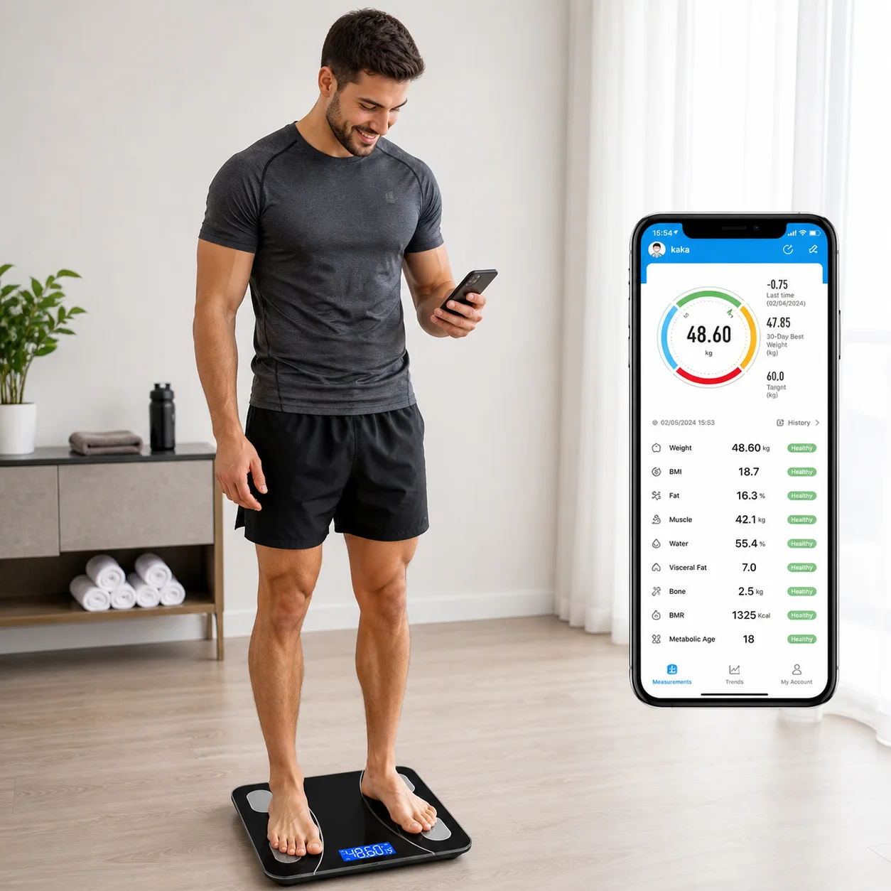 Balance Connectée Bluetooth 180Kg – Pèse-personne Impédancemètre Digital – Analyse Corps, BMI, Écran LCD