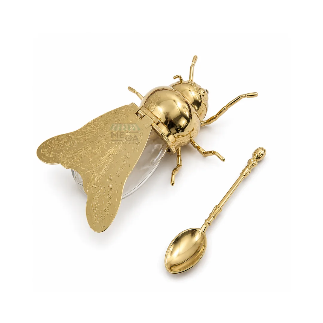 Distributeur de Miel Élégant en Forme d’Abeille avec Cuillère Dorée