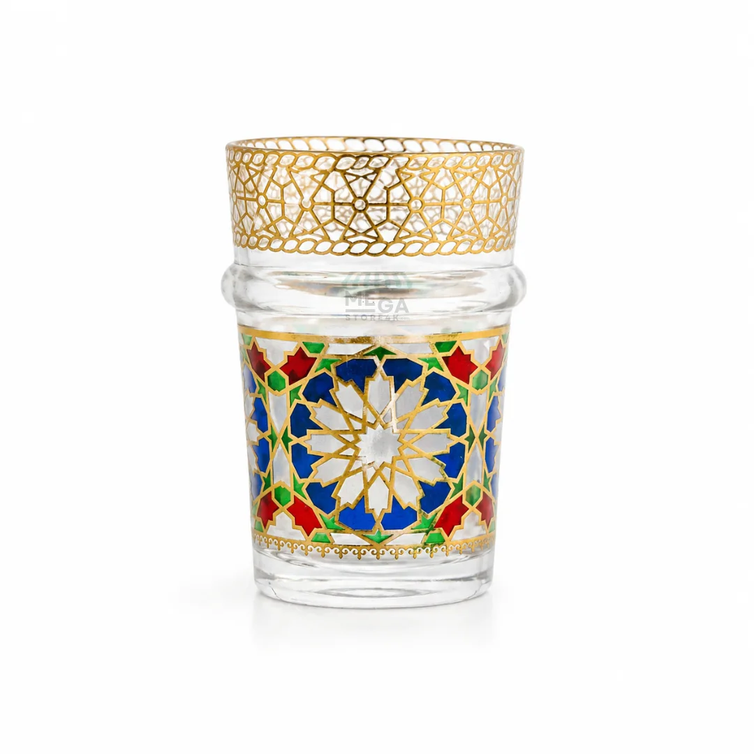 Verres à Thé Marocains Traditionnels – 12 Pièces | Design Doré & Coloré | 8.5 x 5.5 cm