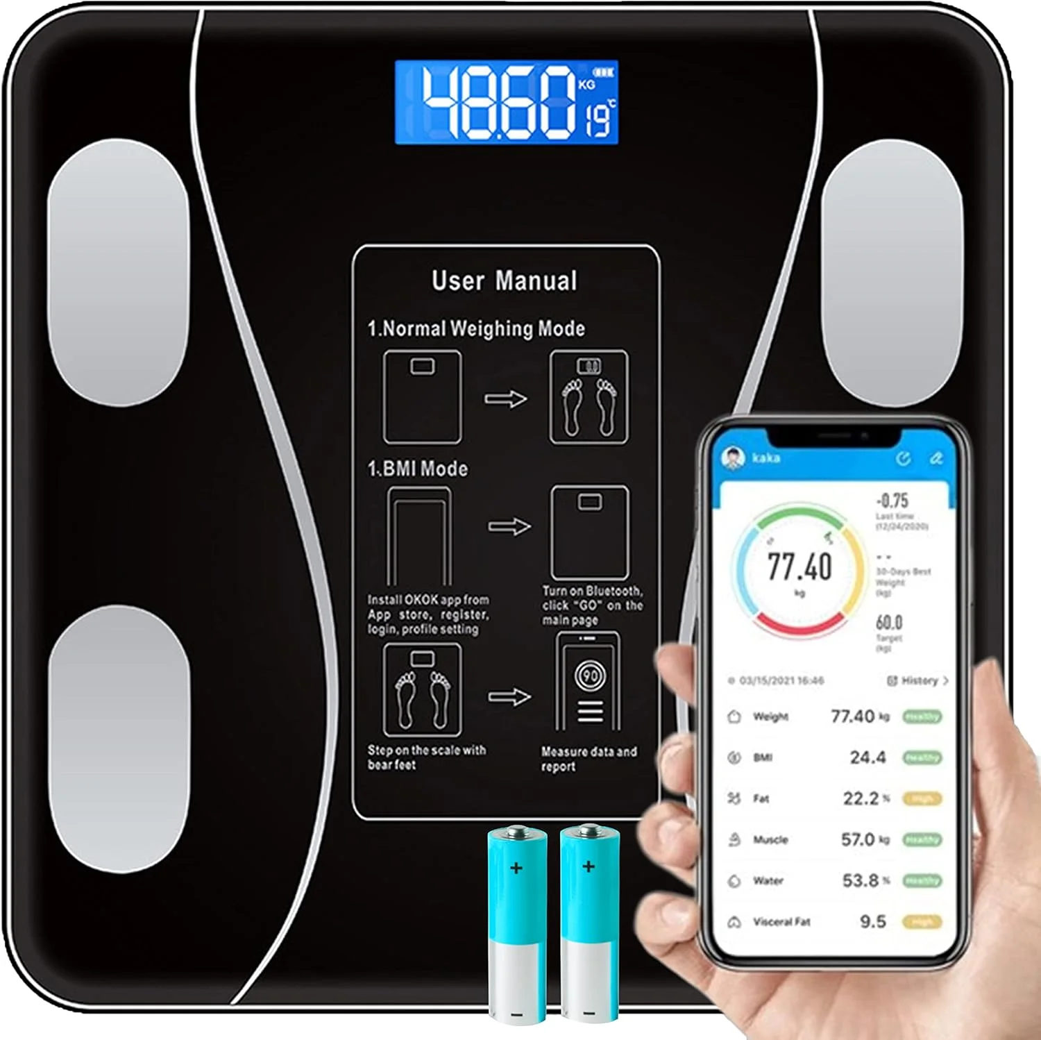 Balance Connectée Bluetooth 180Kg – Pèse-personne Impédancemètre Digital – Analyse Corps, BMI, Écran LCD
