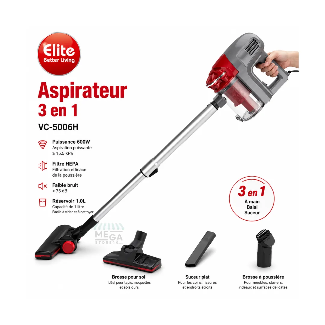 Aspirateur 3 en 1 Puissant 600W – Nettoyage Rapide & Efficace