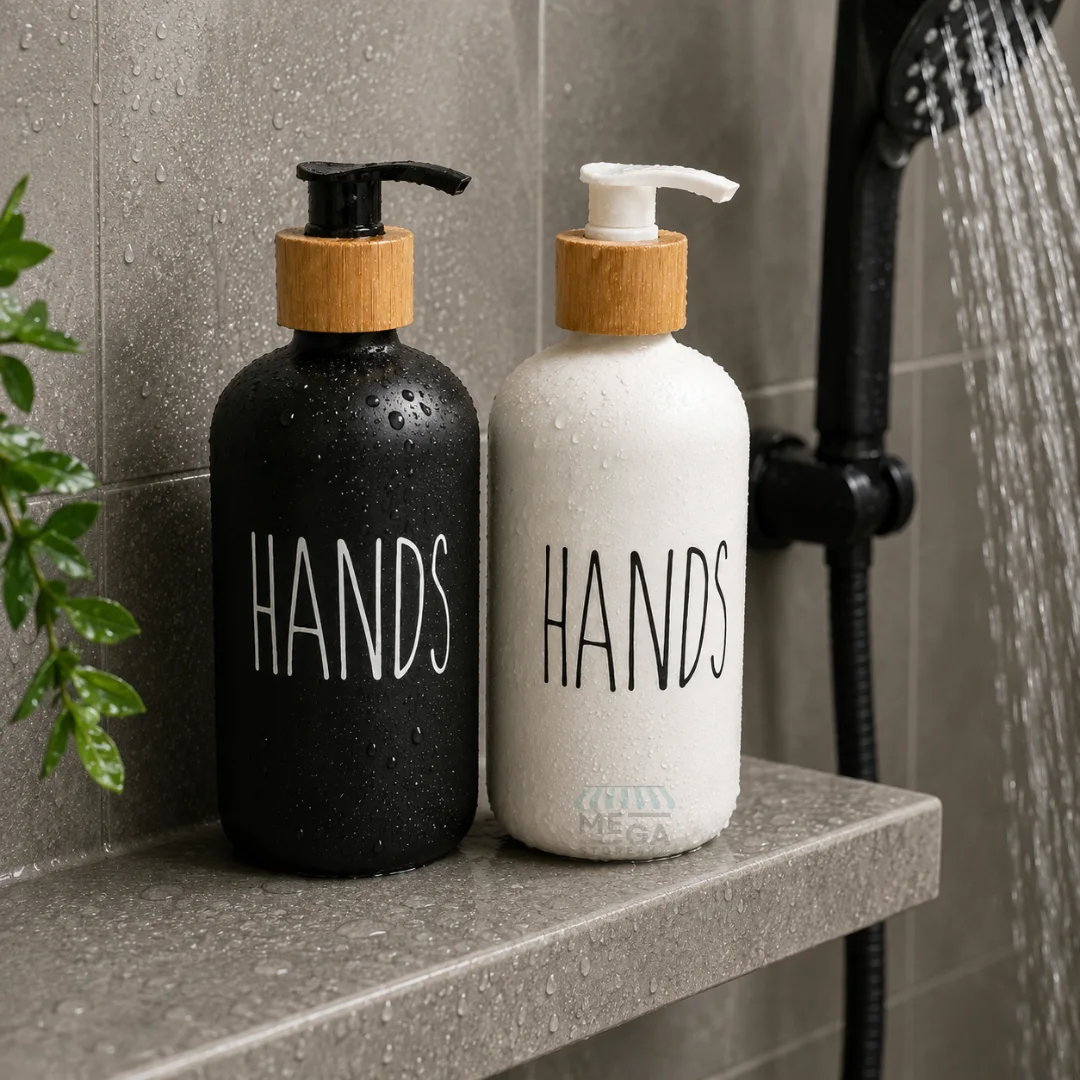 Distributeur de Savon Céramique Élégant Noir & Blanc – Style Moderne pour Salle de Bain
