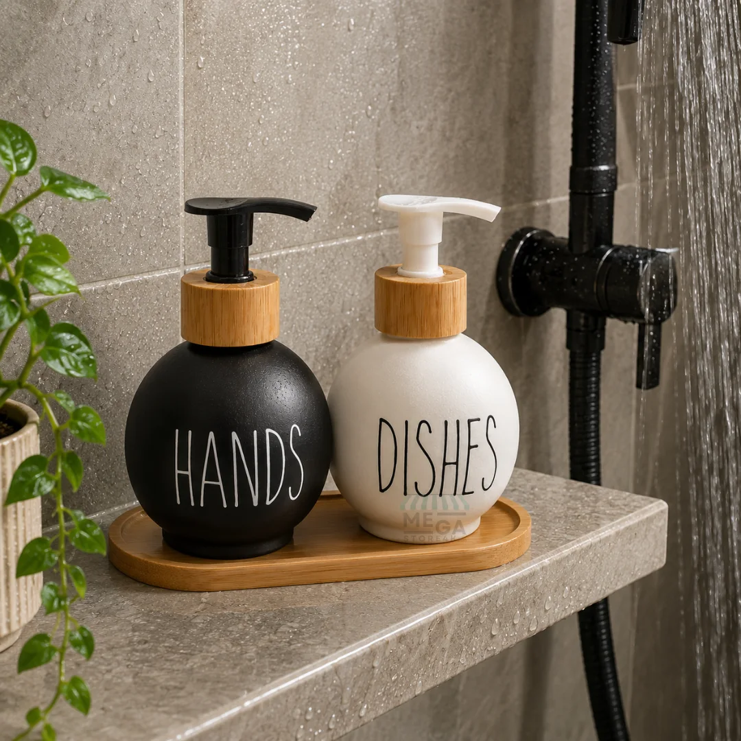 Set Distributeurs Savon & Liquide Vaisselle en Verre – Style Luxe pour Cuisine et Salle de Bain