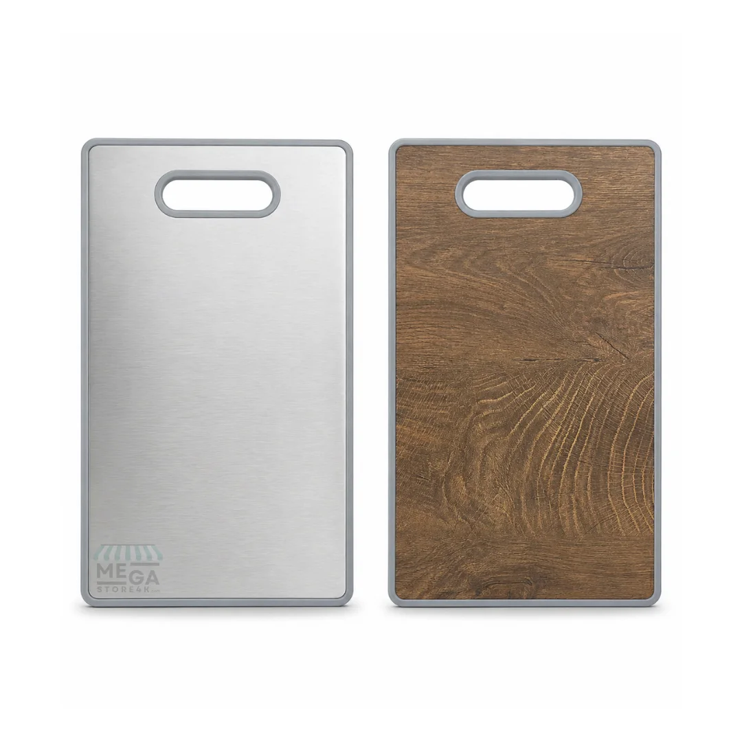 Planche à Découper Double Face Inox & Bamboo 36×22 cm – Hygiénique, Antibactérienne & Ultra Résistante