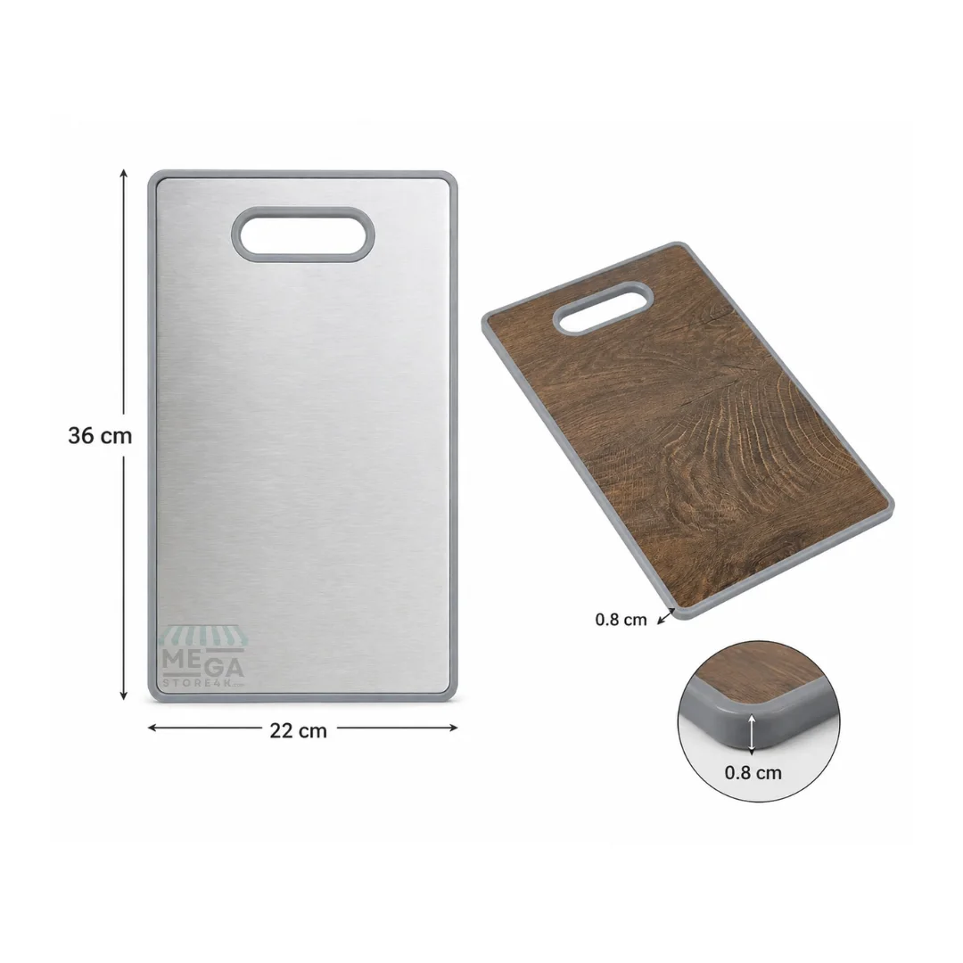 Planche à Découper Double Face Inox & Bamboo 36×22 cm – Hygiénique, Antibactérienne & Ultra Résistante