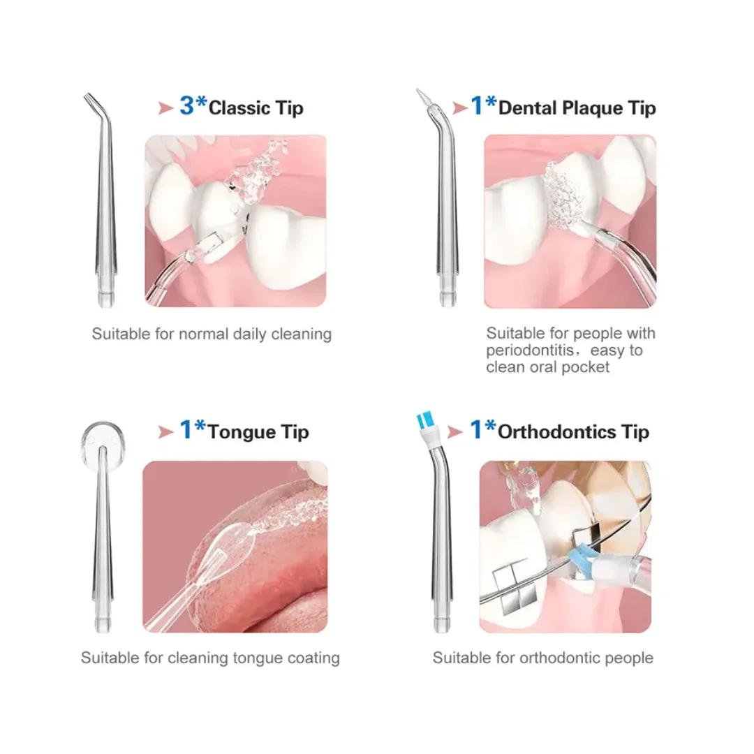 Hydropulseur dentaire portable – Irrigateur oral rechargeable 3 modes + 4 buses ( multicouleurs )