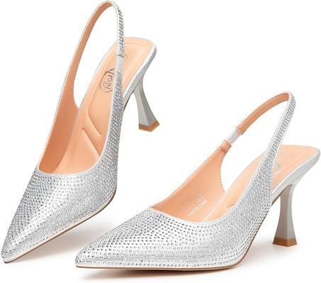 تراي حذاء بكعب عالي بحزام خلفي للنساء بمقدمة مدببة مقاس 3.2 انش سهل الارتداء ومرصع بحجر الراين اللامع وكعب مريح للحفلات والعمل