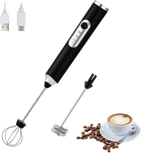 ماكينة صنع رغوة كهربائي قابل لإعادة الشحن من انيوي، ماكينة صنع رغوة حليب محمولة باليد، أداة خلط مشروبات بخفاقات ستانلس ستيل بـ 3 سرعات قابلة للتعديل لصنع رغوة الكابتشينو (لون أسود)