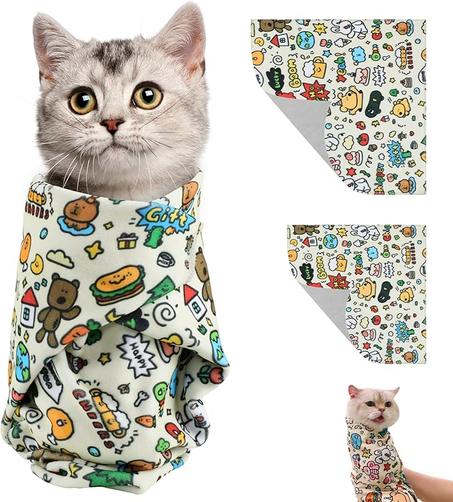 لفافة تهذيب القطط من القماش ذاتية اللصق مضادة للعض للخدش مهدئة للهروب للادوية وقص الاظافر - اداة متعددة الوظائف للحيوانات الاليفة L كاستويف