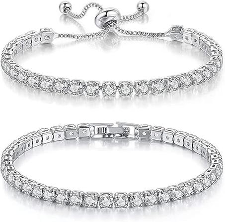 سوار تنس للنساء مطلي بالذهب عيار 14 قيراط ومرصع بأحجار الزركونيا المكعب مقاس 4 ملم كلاسيكي ماسي قابل للتعديل مجوهرات عصرية من لين جي 16.51 19.05 سم قطعتان قياس واحد كريستال مكعب