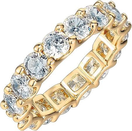 خاتم الحب مطلي بالذهب عيار 14 قيراط مرصع بالزركونيا المكعب للنساء من بافوي | خواتم قابلة للتكديس مقاس 4 ملم | خاتم مطلي بالذهب للنساء