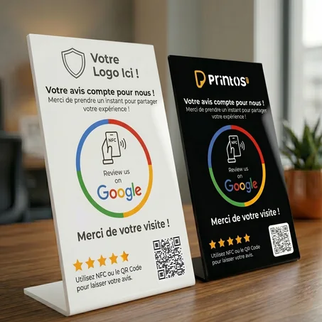 ستاند طاولة أكريليك ذكي بتقنية NFC و QR Code لتقييمات Google