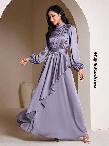 فستان طويل أنيق بأكمام فوانيس