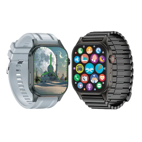 ساعة DENX الإسلامية (الجيل الثاني) - رفيقك للعبادة والأناقة مع سوارين (معدني + سيليكون) وضمان سنتين