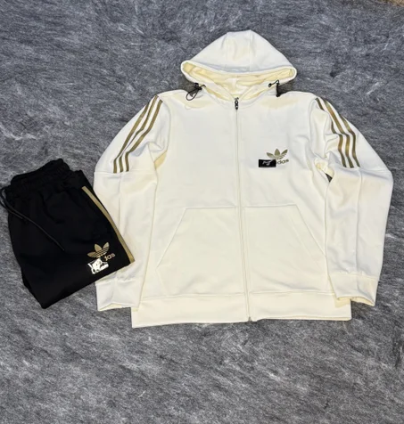 Ensemble Sport  – Veste Zippée à Capuche & Pantalon Blanc et Noir