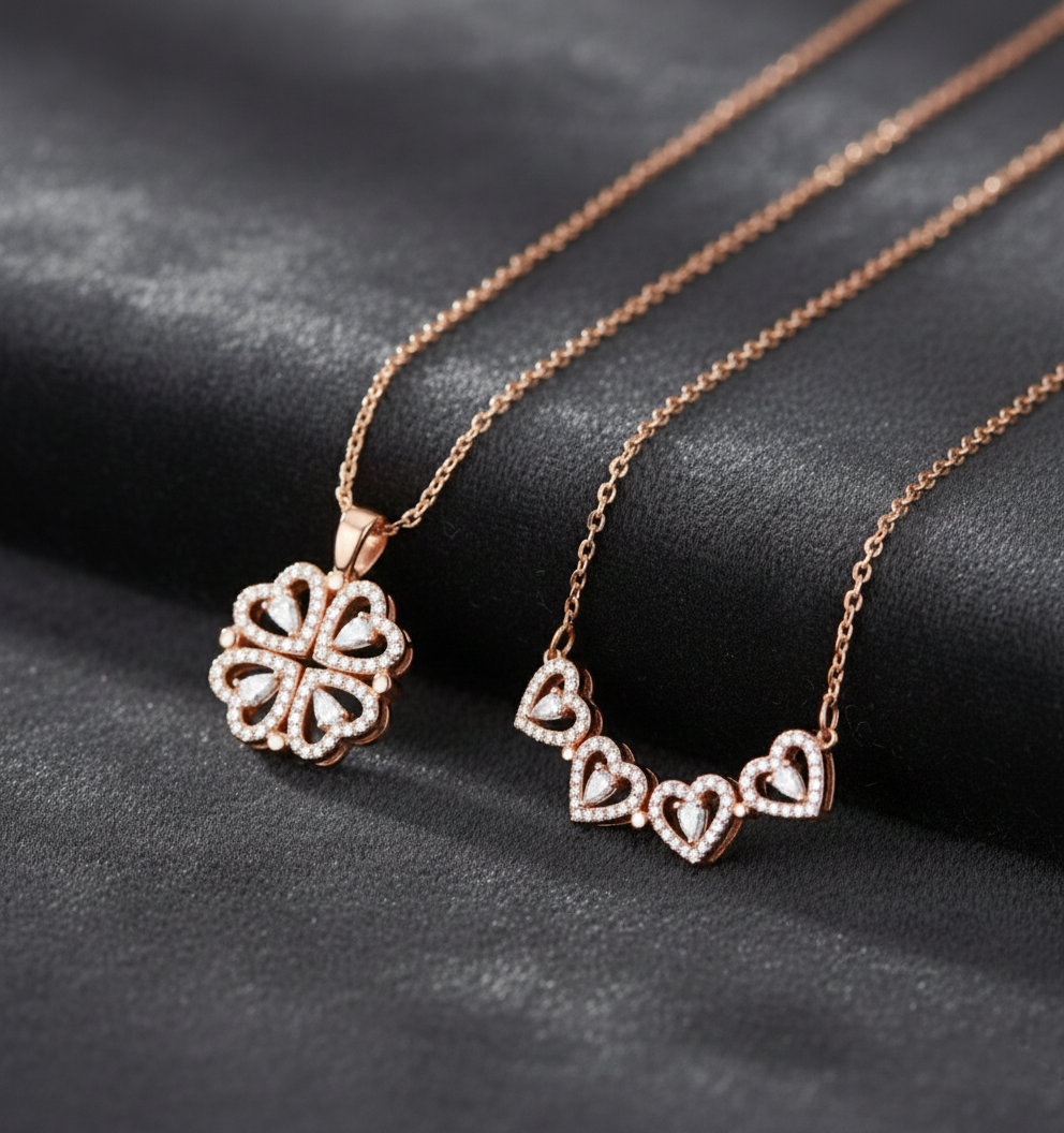Collier Transformable Trèfle à Quatre Cœurs (2-en-1)