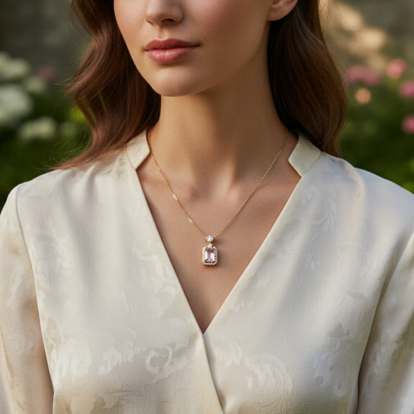 Collier Pendentif Élégant avec Pierre Rose Poudrée