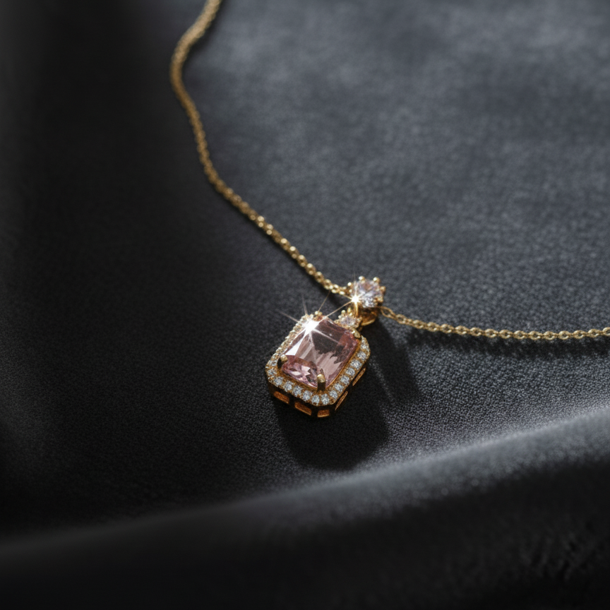 Collier Pendentif Élégant avec Pierre Rose Poudrée