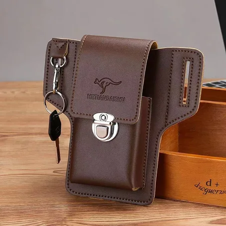 Sac de ceinture en cuir véritable pour homme avec étui de téléphone