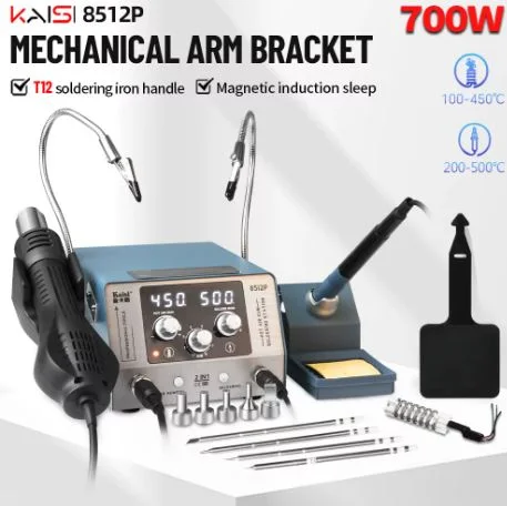 Kaisi 8512P Soldering Station 700W 2 in 1 Mechanical Arm Hot Air Rework Station T12 Soldering Iron Tip BGA Repair Welding Tools