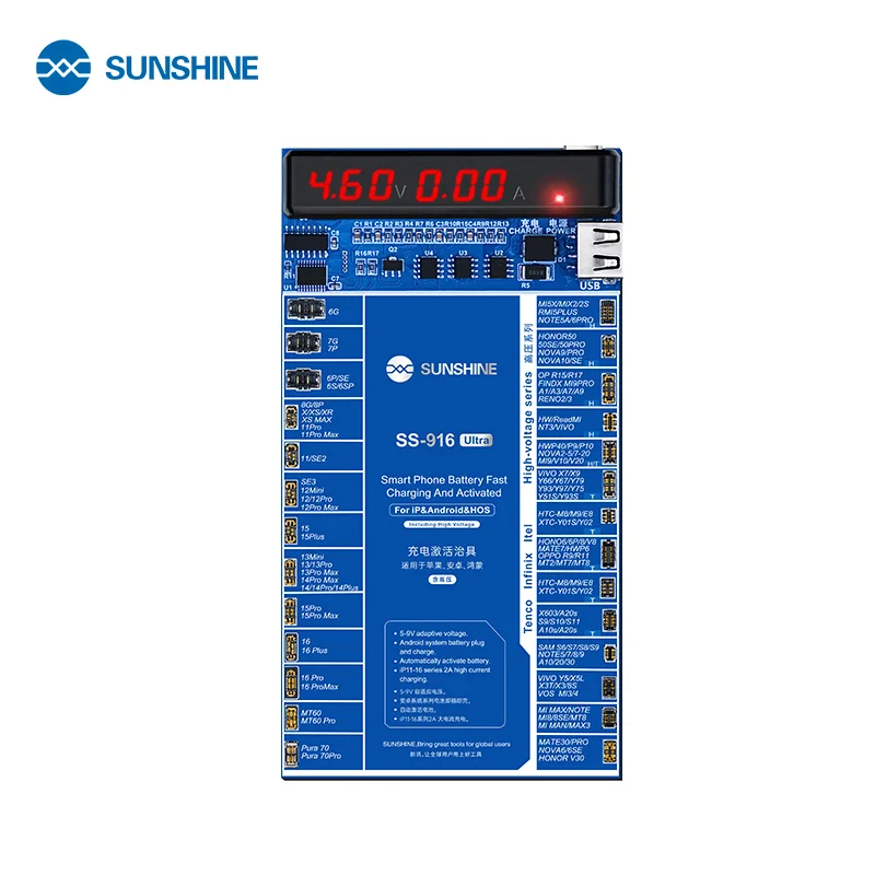 SUNSHINE SS-916 Ultra Universal Battery Activation Board for iPhone 6-17 Pro Max Huawei VOVI Activation Mobile Charge 2A tools