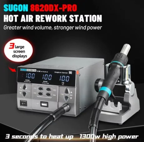 SUGON 8620DX PRO 1300W Hot Air Rework Station Microcomputer Temperature Control BGA Rework Station Curved Nozzle Welding Repair
