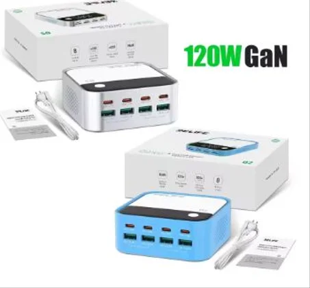 RELIFE Q2 120W 8-port GaN Charger Support PD/Dual QC/SCP 100W Smart Fast Charging for iPhone Android Electronic Devices tools