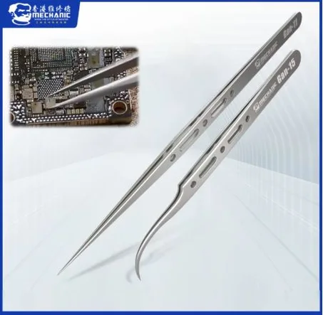 MECHANIC Extra Hard Anti-Magnetic Tweezer Stainless Steel Bent Pointed for Phone PCB Motherboard Soldering Repair Tweezers Tool