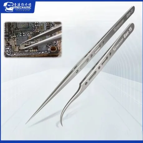 MECHANIC Extra Hard Anti-Magnetic Tweezer Stainless Steel Bent Pointed for Phone PCB Motherboard Soldering Repair Tweezers Tool - GAN-11:140.5*7.7*3.4MM - GAN-15:115.5*16.5*3.9MM