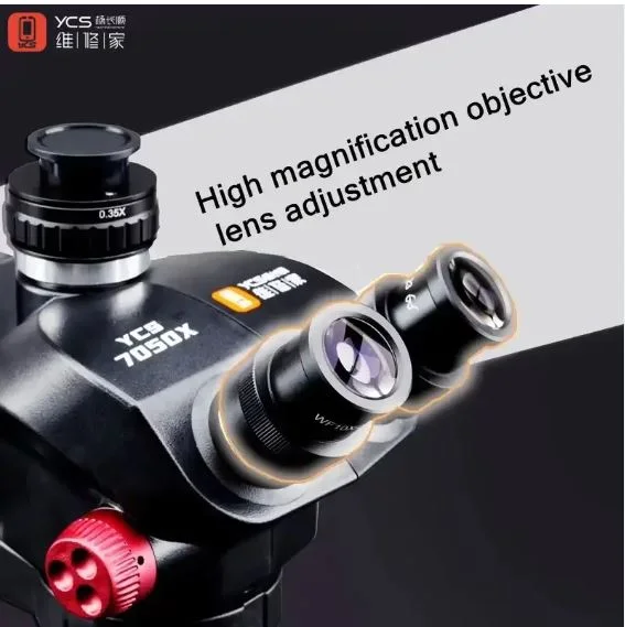 YCS 7050X Trinocular Stereo Microscope 7X-50X Continuous Zoom With Extra Large Base