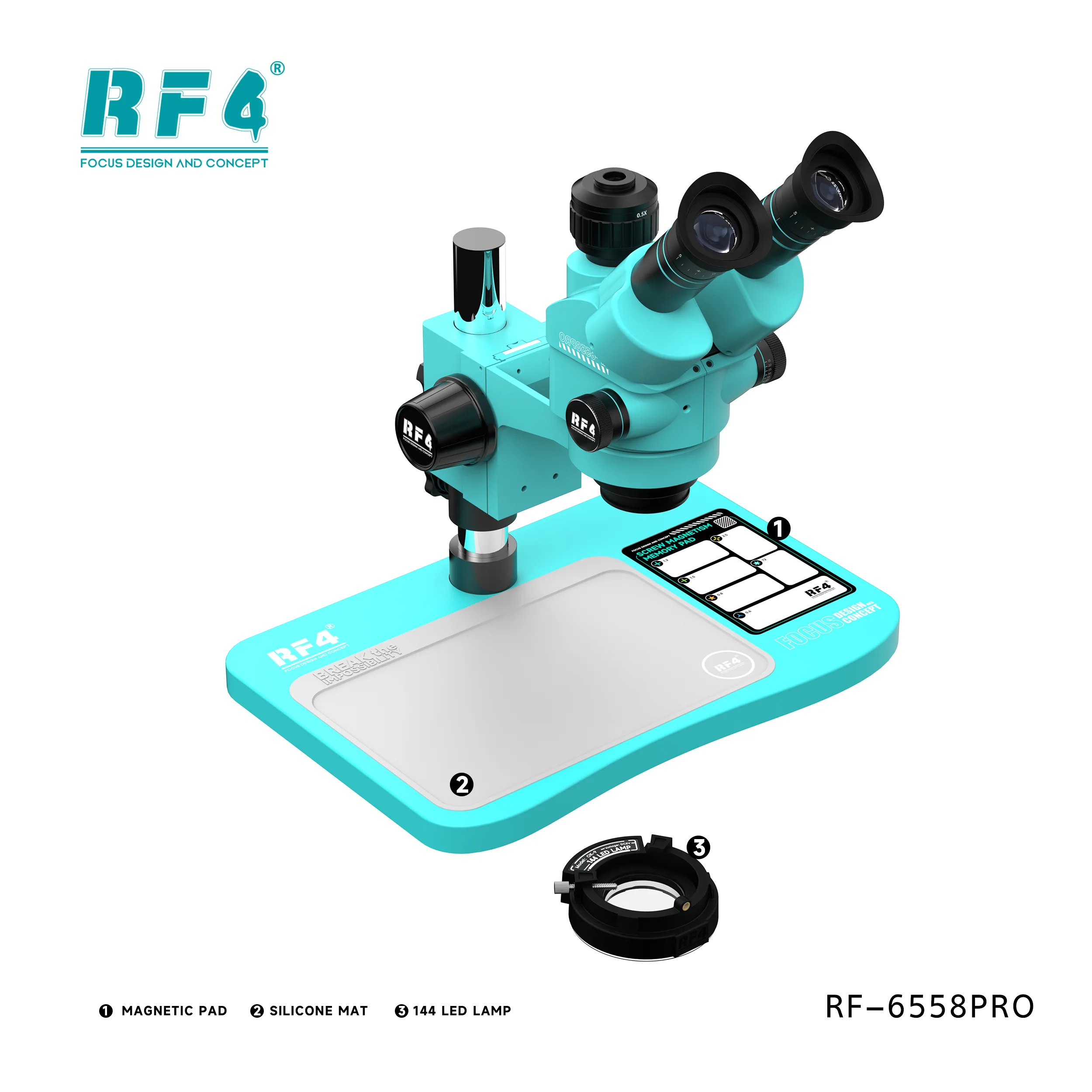 RF4 RF-6558PRO Triocular Microscope Large Base 6.5-58 Zoom for Mobile Phone & PCB Welding Essential Repair Tool