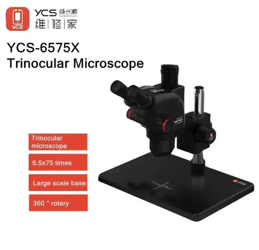 YCS 6575X 6.5-75X Continuous Zoom Trinocular Microscope with Large Base without Camera