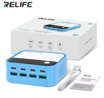 RELIFE Q2 120W 8-port GaN Charger Support PD/Dual QC/SCP 100W Smart Fast Charging for iPhone Android Electronic Devices tools