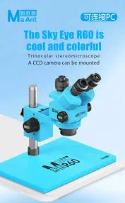 MaAnt Sky Eye R60 7-60X Zoom Trinocular Microscope 0.7X-6.0X Objective Lens PCB/SMD/BGA Industrial Microscope for Phone Repair