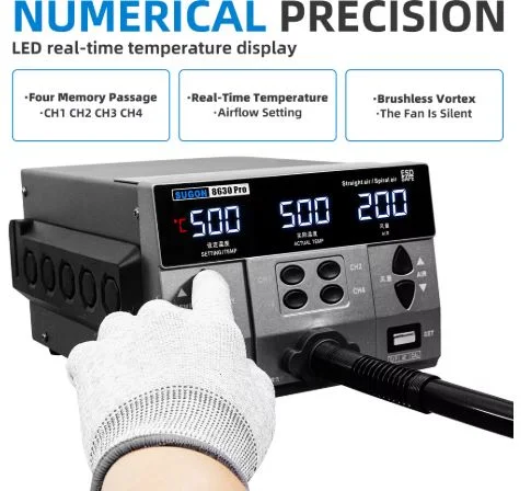SUGON 8630Pro 1300W Hot Air Gun Digital Display BGA Rework Station Curved Nozzle Welding Repair Desoldering Station