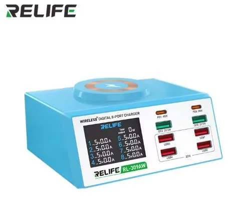 RELIFE RL-309AW Multifunction 8-port Charger for Mobile Phone With Short Circuit Repair Function Smart Wireless Fast Charging