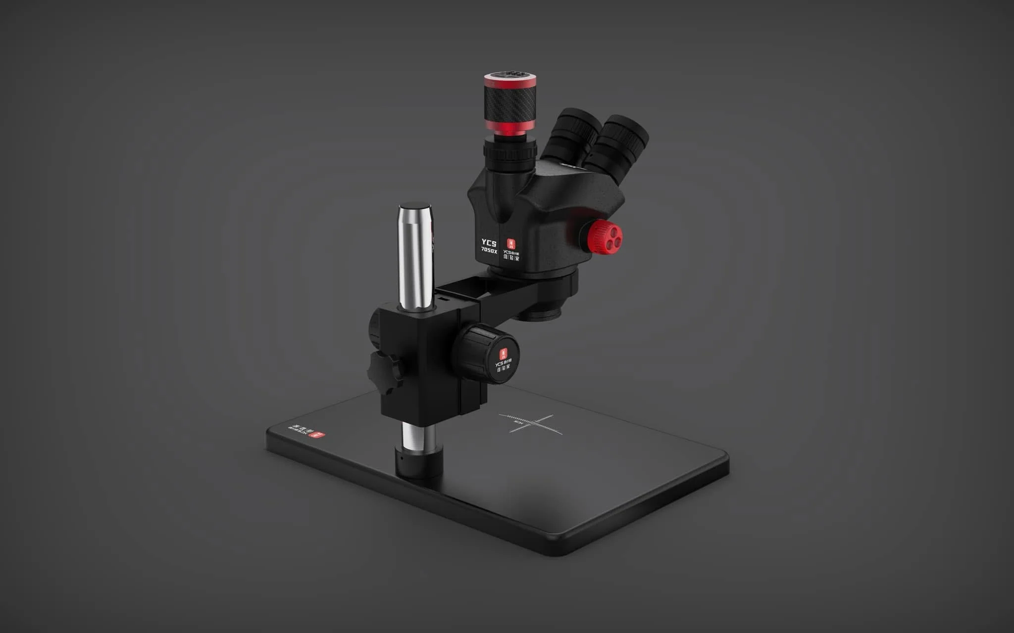 YCS 7050X Trinocular Stereo Microscope 7X-50X Continuous Zoom With Extra Large Base