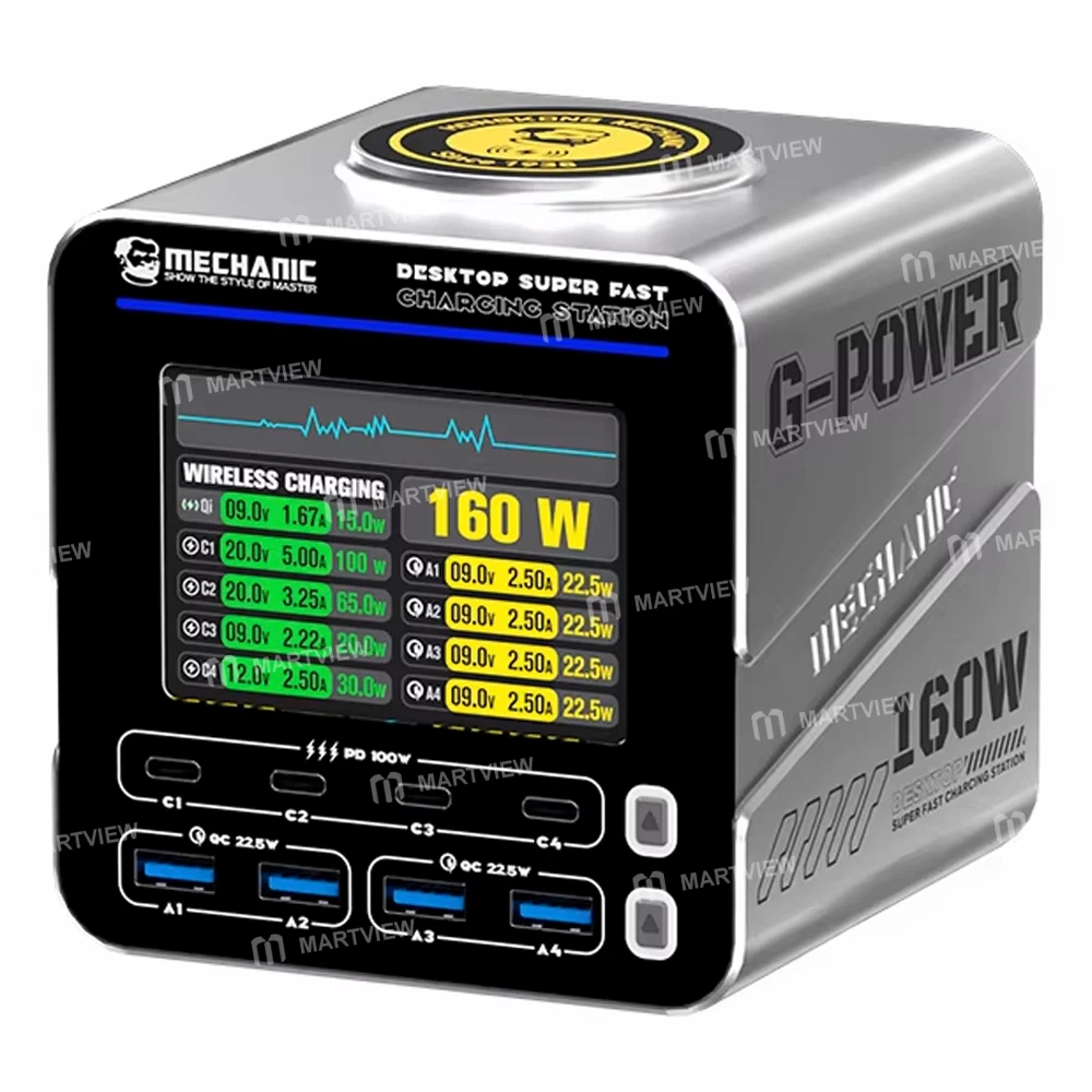 MECHANIC G-POWER Series 115W/160W Desktop Super Fast Charging Station Type-C USB Port 15W PD QC3.0 GaN Wireless Charging Support