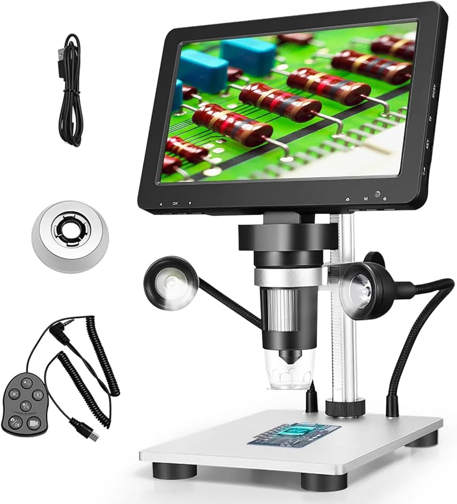 Professional Microscope 7 Inch 1200 x 12 MP Digital Microscope with Rotating HD Display/8 LED Lights/12 Languages/10 cm Working Distance: Electronic ...
