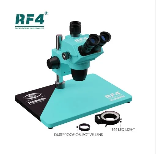 RF4 RF-6565PRO HD Trinocular Stereo Microscope 6.5-65X Zoom for Mobile & PCB Repair, Eyepiece Adjustable, 144 LED Light