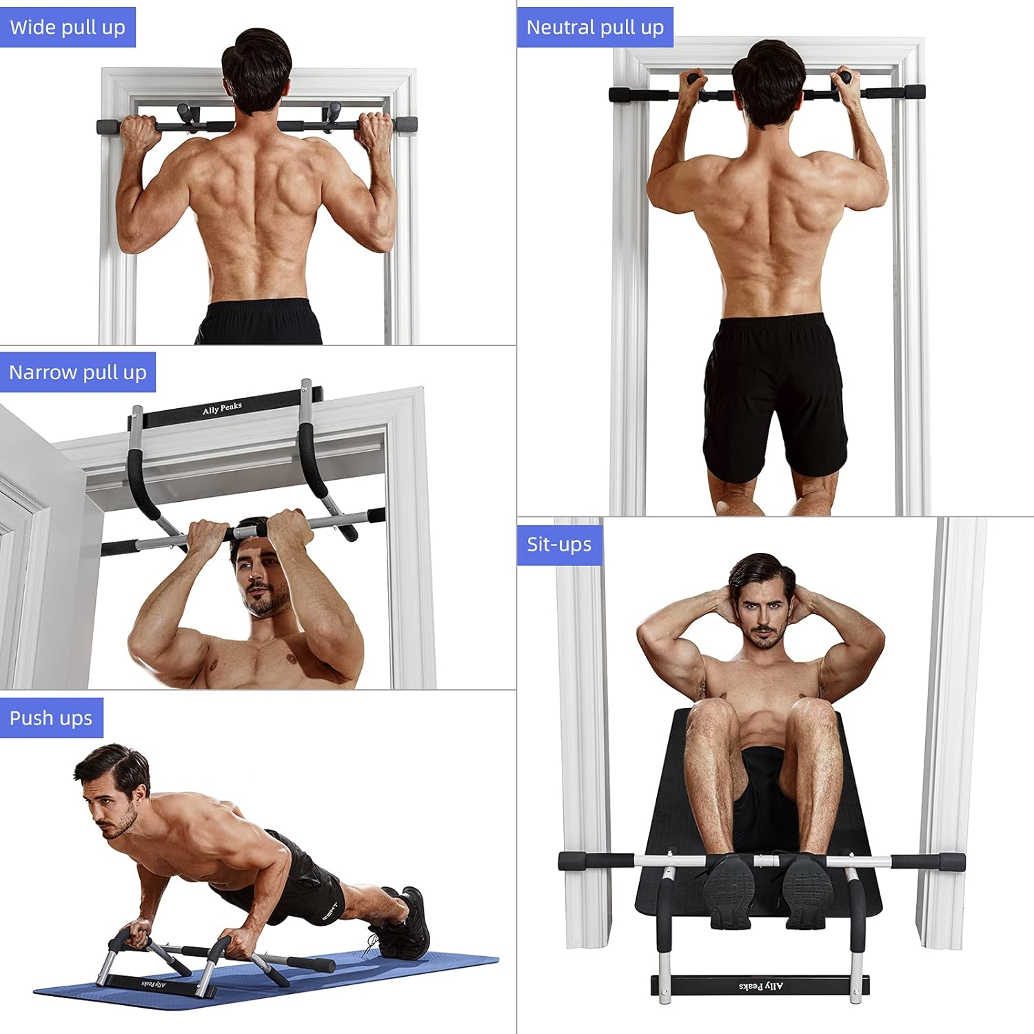 Door Gym- جهاز متعدد الاستخدامات يسمح لك بتقوية جميع عضلات الجزء العلوي: الظهر، الكتفين، الذراعين، الصدر، والترايسبس – قوتك تبدأ من هنا 💪 تمارين عقلة، ضغط، بطن، وأكثر – بدون معدات،سهولة، نتائ