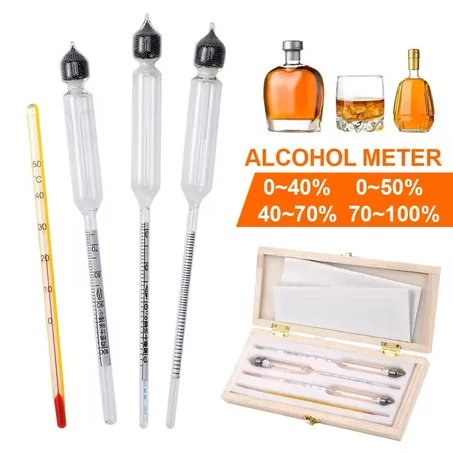 3 PIÈCES 0-100% HYDROMÈTRE TESTEUR D'ALCOOLOMÈTRE ENSEMBLE COMPTEUR DE CONCENTRATION D'ALCOOL + THERMOMÈTRE