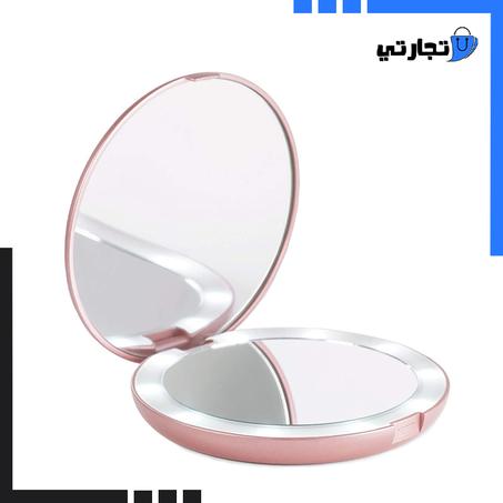 مرآة مكياج بإضاءة مدمجة محمولة قابلة لإعادة الشحن