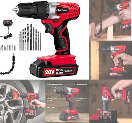 مجموعة مثقاب لاسلكي 20 فولت مع بطارية وشاحن