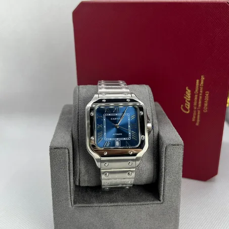 Cartier santos automatique tableau bleu