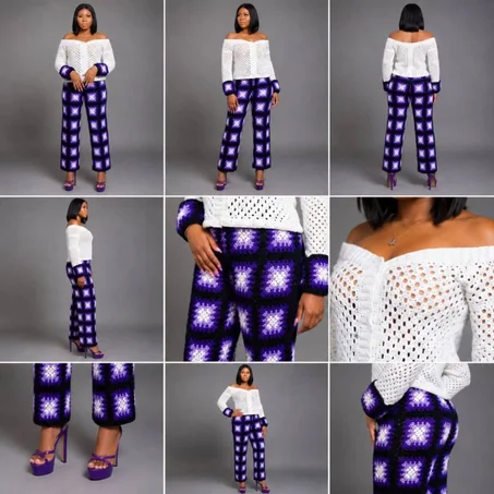 Ensemble Crochet Chemise Longue Manche et Pantalon